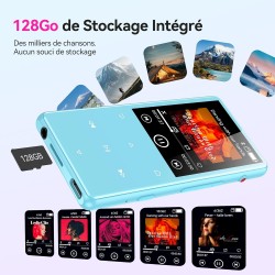 Agptek 128go mp3 bleutooth 5.4 avec haut-parleur, 2.4" grand écran lecteur mp3 sport en métal son hifi sans perte lecteur de mus