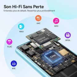 Agptek 128go mp3 bleutooth 5.4 avec haut-parleur, 2.4" grand écran lecteur mp3 sport en métal son hifi sans perte lecteur de mus