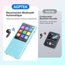 Agptek 128go mp3 bleutooth 5.4 avec haut-parleur, 2.4" grand écran lecteur mp3 sport en métal son hifi sans perte lecteur de mus