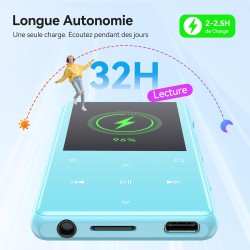 Agptek 128go mp3 bleutooth 5.4 avec haut-parleur, 2.4" grand écran lecteur mp3 sport en métal son hifi sans perte lecteur de mus