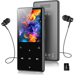 Agptek 128go mp3 bleutooth 5.4 avec haut-parleur, 2.4" grand écran lecteur mp3 sport en métal son hifi sans perte lecteur de mus