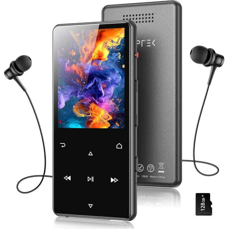 Agptek 128go mp3 bleutooth 5.4 avec haut-parleur, 2.4" grand écran lecteur mp3 sport en métal son hifi sans perte lecteur de mus