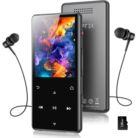 Agptek 128go mp3 bleutooth 5.4 avec haut-parleur, 2.4" grand écran lecteur mp3 sport en métal son hifi sans perte lecteur de mus