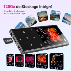 Agptek 128go mp3 bleutooth 5.4 avec haut-parleur, 2.4" grand écran lecteur mp3 sport en métal son hifi sans perte lecteur de mus