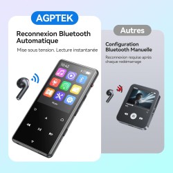 Agptek 128go mp3 bleutooth 5.4 avec haut-parleur, 2.4" grand écran lecteur mp3 sport en métal son hifi sans perte lecteur de mus