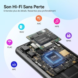 Agptek 128go mp3 bleutooth 5.4 avec haut-parleur, 2.4" grand écran lecteur mp3 sport en métal son hifi sans perte lecteur de mus