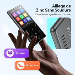 Agptek 128go mp3 bleutooth 5.4 avec haut-parleur, 2.4" grand écran lecteur mp3 sport en métal son hifi sans perte lecteur de mus