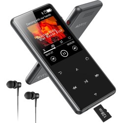 Agptek 128go mp3 bleutooth 5.4 avec haut-parleur, 2.4" grand écran lecteur mp3 sport en métal son hifi sans perte lecteur de mus