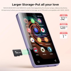 Lecteur mp3 avec bleutooth ecran tactile 4 pouces (violet)