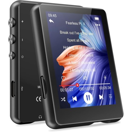 Mechen lecteur mp3 bleutooth 5.3, 32 go écran tactile mp3 lecteur usb c radio fm baladeur enfant, haut-parleur hd intégré, enreg