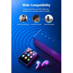 Mechen lecteur mp3 bleutooth 5.3, 32 go écran tactile mp3 lecteur usb c radio fm baladeur enfant, haut-parleur hd intégré, enreg