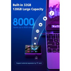 Mechen lecteur mp3 bleutooth 5.3, 32 go écran tactile mp3 lecteur usb c radio fm baladeur enfant, haut-parleur hd intégré, enreg