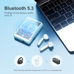 Lecteur mp3 bleutooth 5.3, mechen 2.4" tactile baladeur 64go numérique lecteur musique hifi audio usb sport avec radio fm haut-p