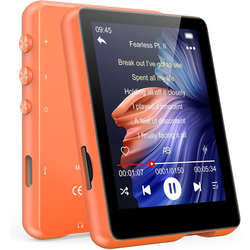 Lecteur mp3 bleutooth 5.3, mechen 2.4" tactile baladeur 32go numérique lecteur musique hifi audio usb sport avec radio fm haut-p