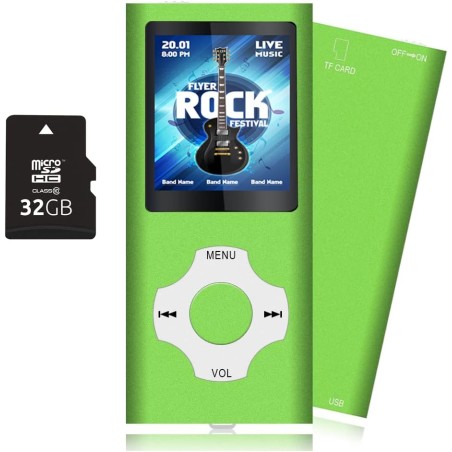 32Go Lecteur MP3, Portable Lecteur Musical sans Perte HiFi, Radio FM, Enregistreur Vocal, Vidéo, E-Book, Lecteur MP3 Sport pour 