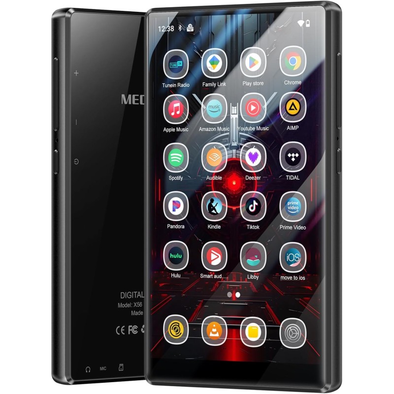 Mechen lecteur mp3 spotify 256 go avec bleutooth wifi, android 13 et streaming wi-fi, écran ips 5" 1080p, audible deezer amazon 