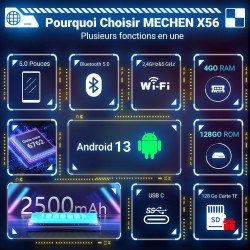 Mechen lecteur mp3 spotify 256 go avec bleutooth wifi, android 13 et streaming wi-fi, écran ips 5" 1080p, audible deezer amazon 