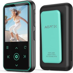 Agptek 64go lecteur mp3 bleutooth 5.3 avec clip, 1,8 pouces lecteur musique sport hifi avec reconnexion bleutooth automatique, r