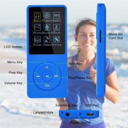 8 Go/16 Go Lecteur de Musique MP3 Portable, Prend en Charge jusqu'à 64 Go de Carte mémoire SD, Son sans Perte, Lecteur MP3 HiFi,