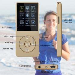 8 Go/16 Go Lecteur de Musique MP3 Portable, Prend en Charge jusqu'à 64 Go de Carte mémoire SD, Son sans Perte, Lecteur MP3 HiFi,
