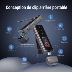 64go lecteur mp3 usb c portable bleutooth 5.3, type-c mini clip sport mp3 musique sans perte hifi avec enregistrement en un clic