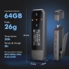64go lecteur mp3 usb c portable bleutooth 5.3, type-c mini clip sport mp3 musique sans perte hifi avec enregistrement en un clic