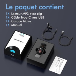 64go lecteur mp3 usb c portable bleutooth 5.3, type-c mini clip sport mp3 musique sans perte hifi avec enregistrement en un clic