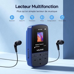 Wolfang lecteurs mp3 64 go avec bleutooth 5.2, clip sport, taille mini, poids 28,3 g, haut-parleur hifi, radio fm, enregistreur 