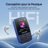 Wolfang lecteurs mp3 64 go avec bleutooth 5.2, clip sport, taille mini, poids 28,3 g, haut-parleur hifi, radio fm, enregistreur 