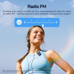 Wolfang lecteurs mp3 64 go avec bleutooth 5.2, clip sport, taille mini, poids 28,3 g, haut-parleur hifi, radio fm, enregistreur 
