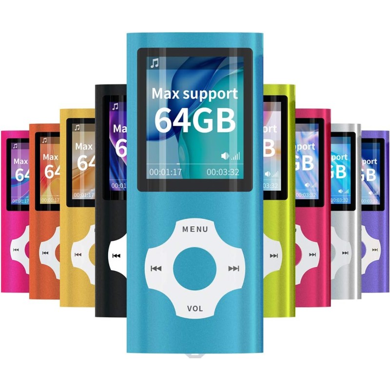 Mymahdi mp3/mp4 portable player,lightbleu with 1.8 inch lcd screen and memory card slot,max support 128gb memory card