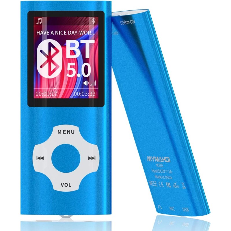 Mymahdi lecteur mp3 / mp4 bleutooth 5.0 avec carte mémoire 32 go, écran lcd 1,8 pouces, support jusqu'à 128 go, vidéo/enregistre