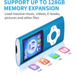 Mymahdi lecteur mp3 / mp4 bleutooth 5.0 avec carte mémoire 32 go, écran lcd 1,8 pouces, support jusqu'à 128 go, vidéo/enregistre