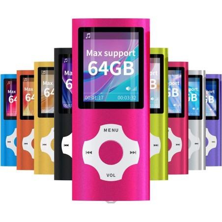 Mymahdi - Lecteur MP4/MP3 - Mobile - Rose - Avec écran LCD 1,8 pouces et fente pour mémoire de forme, prise en charge maximale 1