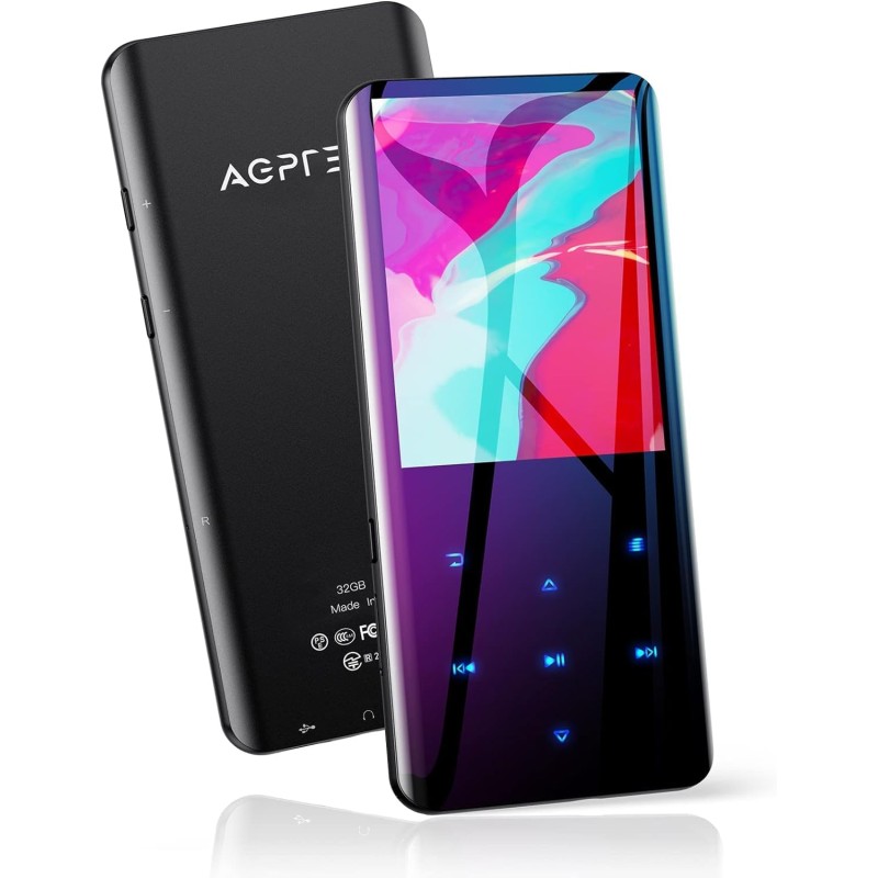 Agptek 32go haut-parleur mp3 bleutooth 5.3, 2.4 pouces grand écran lecteur musical sport hifi audio en métal avec bouton tactile