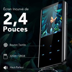 Agptek 32go haut-parleur mp3 bleutooth 5.3, 2.4 pouces grand écran lecteur musical sport hifi audio en métal avec bouton tactile