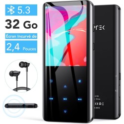Agptek 32go haut-parleur mp3 bleutooth 5.3, 2.4 pouces grand écran lecteur musical sport hifi audio en métal avec bouton tactile