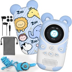 64gb lecteur mp3 enfants bleutooth 5.3 avec écouteurs haut-parleur prend en charge la radio fm, le réveil, l'enregistrement sur 