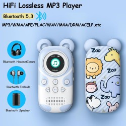64gb lecteur mp3 enfants bleutooth 5.3 avec écouteurs haut-parleur prend en charge la radio fm, le réveil, l'enregistrement sur 