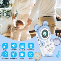 64gb lecteur mp3 enfants bleutooth 5.3 avec écouteurs haut-parleur prend en charge la radio fm, le réveil, l'enregistrement sur 