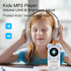 64gb lecteur mp3 enfants bleutooth 5.3 avec écouteurs haut-parleur prend en charge la radio fm, le réveil, l'enregistrement sur 