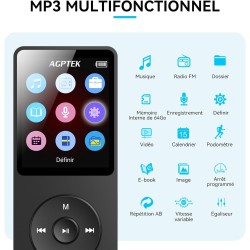 AGPTEK 64Go Lecteur MP3 Classique, Ultra-Longue Autonomie jusqu'à 70 Heures, Super Léger 30g, Lecture Musique sans Perte Hi-Fi, 