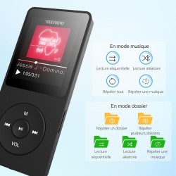 AGPTEK 64Go Lecteur MP3 Classique, Ultra-Longue Autonomie jusqu'à 70 Heures, Super Léger 30g, Lecture Musique sans Perte Hi-Fi, 