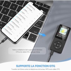 AGPTEK 64Go Lecteur MP3 Classique, Ultra-Longue Autonomie jusqu'à 70 Heures, Super Léger 30g, Lecture Musique sans Perte Hi-Fi, 