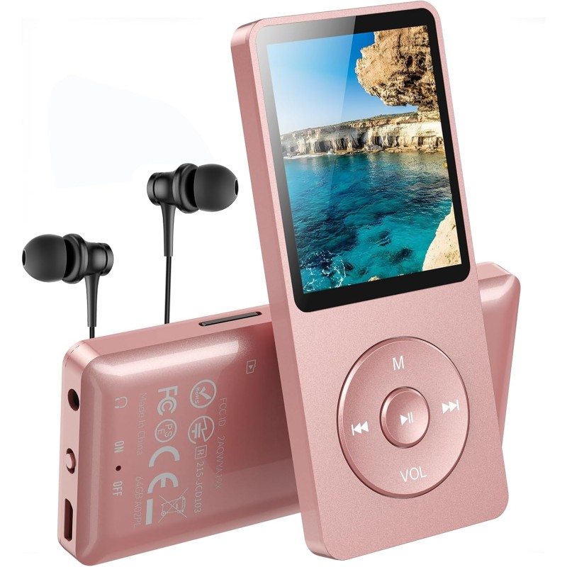 AGPTEK 64Go Lecteur MP3 Classique, Ultra-Longue Autonomie jusqu'à 70 Heures, Super Léger 30g, Lecture Musique sans Perte Hi-Fi, 