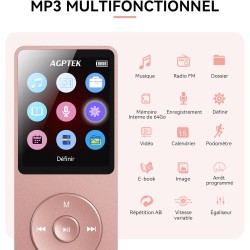 AGPTEK 64Go Lecteur MP3 Classique, Ultra-Longue Autonomie jusqu'à 70 Heures, Super Léger 30g, Lecture Musique sans Perte Hi-Fi, 