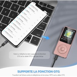 AGPTEK 64Go Lecteur MP3 Classique, Ultra-Longue Autonomie jusqu'à 70 Heures, Super Léger 30g, Lecture Musique sans Perte Hi-Fi, 