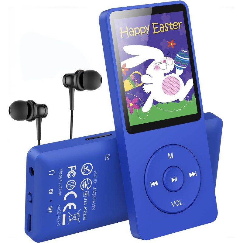 AGPTEK 64Go Lecteur MP3 Classique, Ultra-Longue Autonomie jusqu'à 70 Heures, Super Léger 30g, Lecture Musique sans Perte Hi-Fi, 