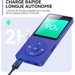 AGPTEK 64Go Lecteur MP3 Classique, Ultra-Longue Autonomie jusqu'à 70 Heures, Super Léger 30g, Lecture Musique sans Perte Hi-Fi, 