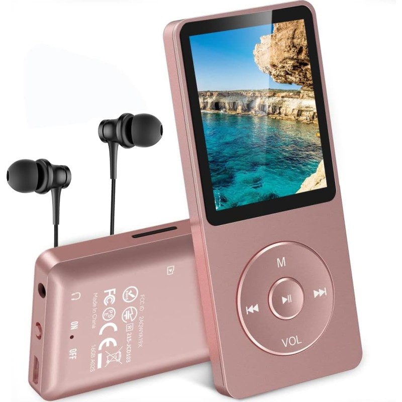 AGPTEK Lecteur MP3 16 Go sans Perte avec Écran 1,8", 70 Heures de Lecture, Lecteur de Musique Portable avec Écouteurs, Radio FM,